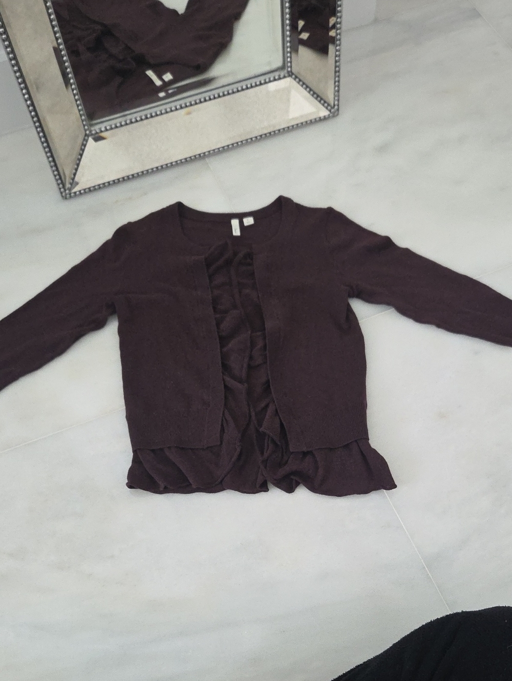 Women's Ruffle-Front Cardigan in Dark Plum EXCELLENT CONDITION!